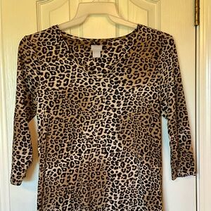 Chicos leopard print 3/4” top in size M or 1.
